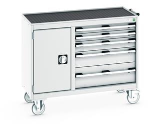 Bott MobileIndustrial Tool Storage Trolleys 1050mm x 525mm Bott Cubio Mobile Cabinet with Top Tray - 5 Drawers & 1 Cupbd